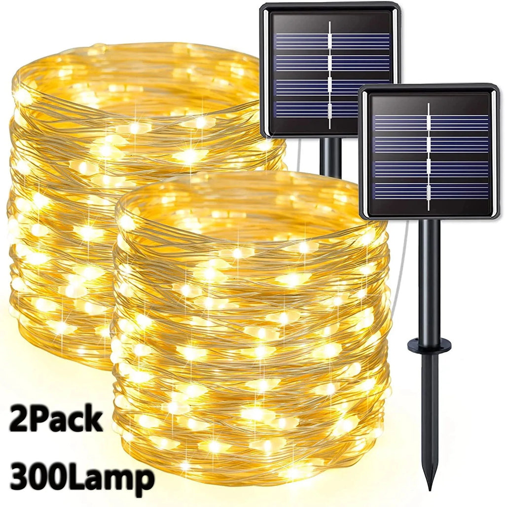 2-Pack 300 LED Solar Fairy String Lights – 8 Modes Outdoor Solar String Lights HIP