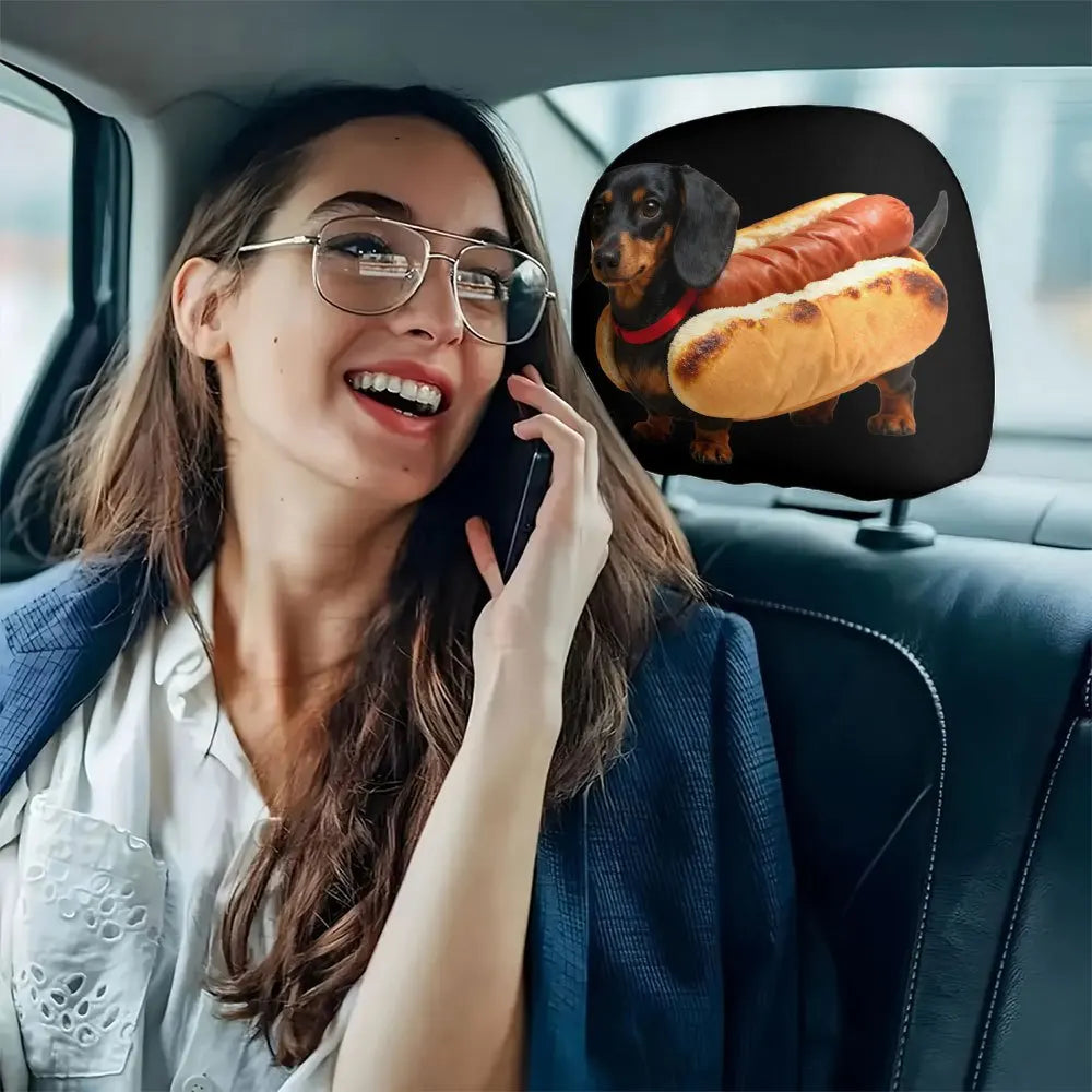 Dachshund Car Headrest Covers – 2-Pack Funny Dog Print Car Headrest Cover HIP