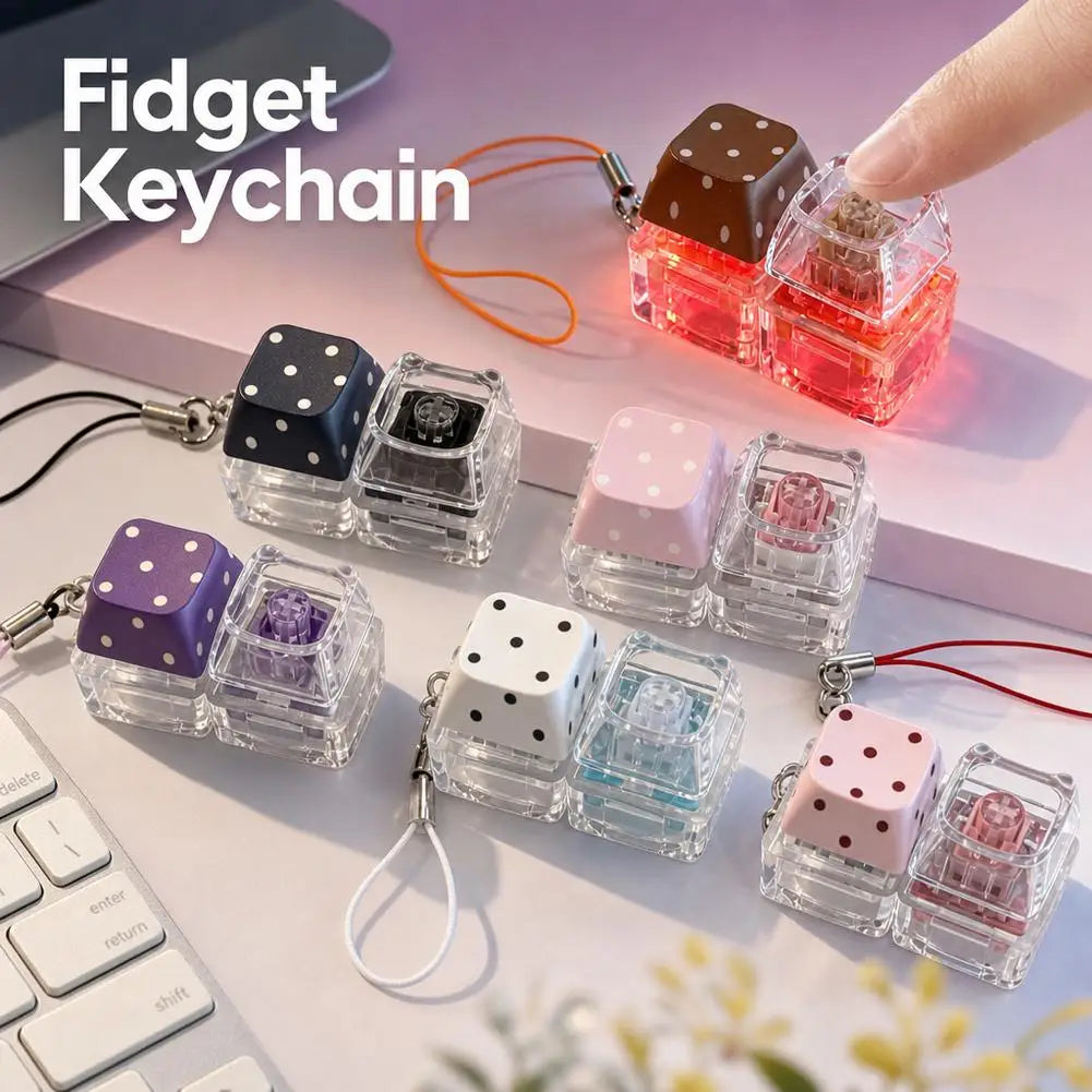 2 Keys Keyboard Toys Crystal Keycap Keychain Stress Relief Fingertip Gadget Decompression Toys Clicker Toy HIP