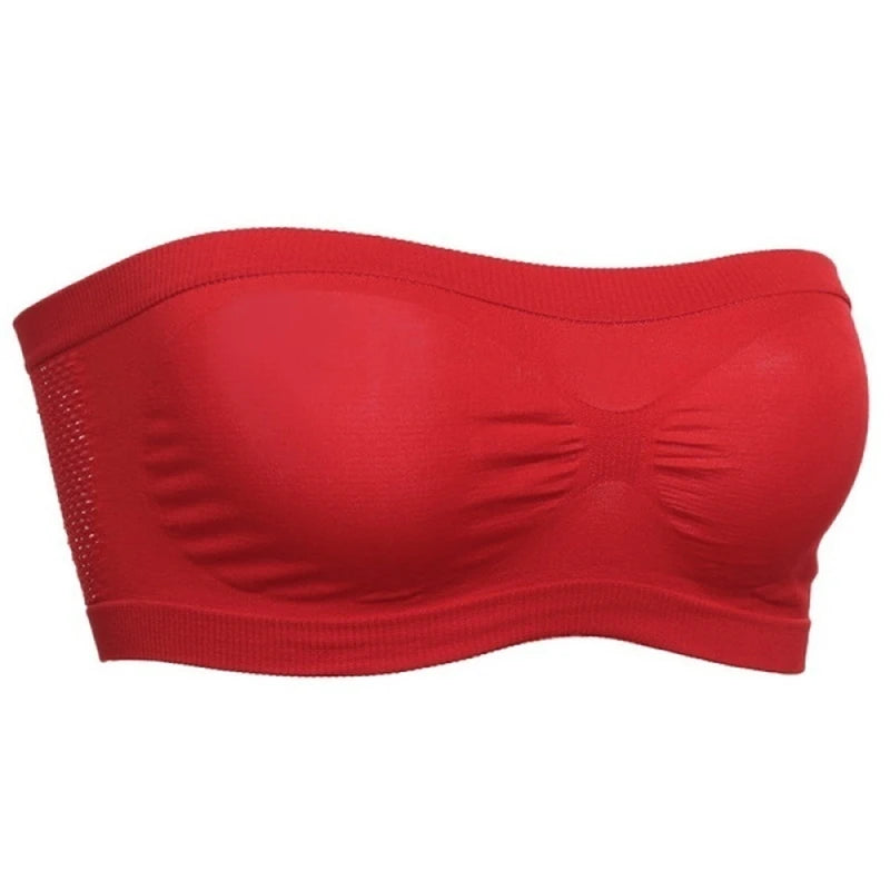Women’s Strapless Seamless Tube Top Bra Anti-Slip Wireless Bandeau for Summer Outfit HIP Red Free Size