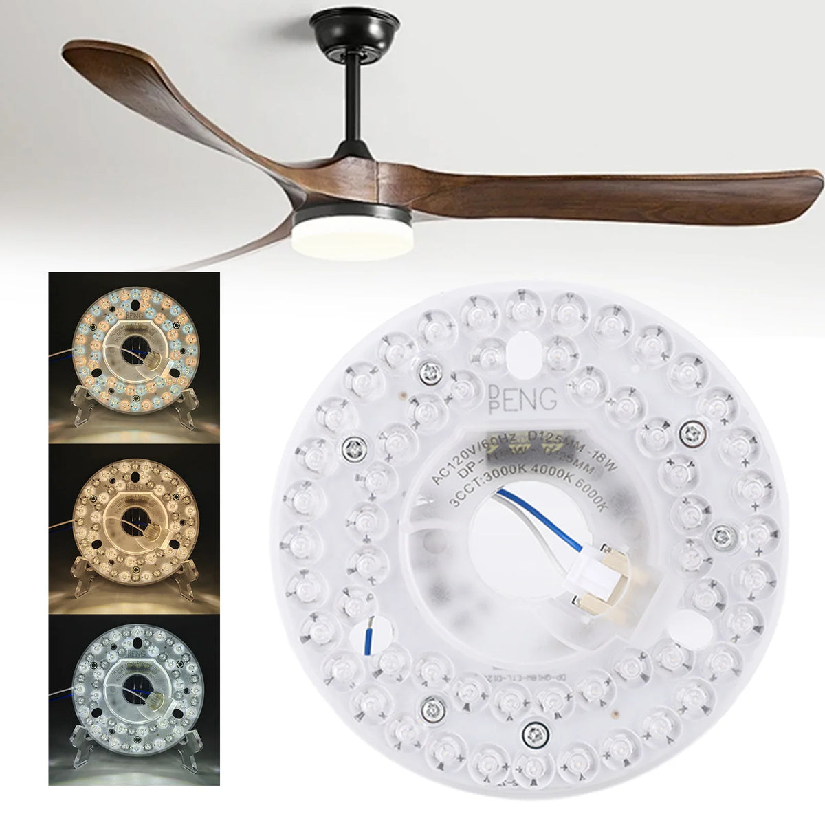 Ceiling Light Replacement Panel Memory Function Ceiling Fan LED Light 3CCT 3000K 4000K 6000K Aluminum PC for Home HIP