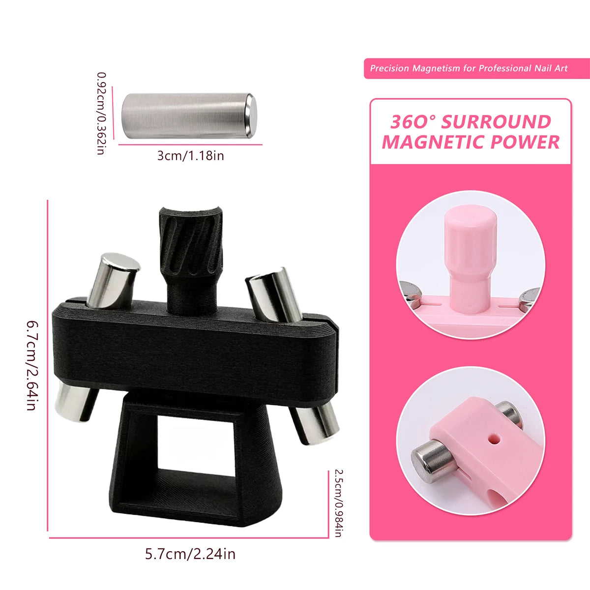 Rotatable Glass Bead Gyroscope Cat Eye Magnet Strong Quick Absorb 3D Magnetic Nail Art Cat Eye Effect Nail Supplies Nail Polish HIP Black WIthMagnet-1Pc