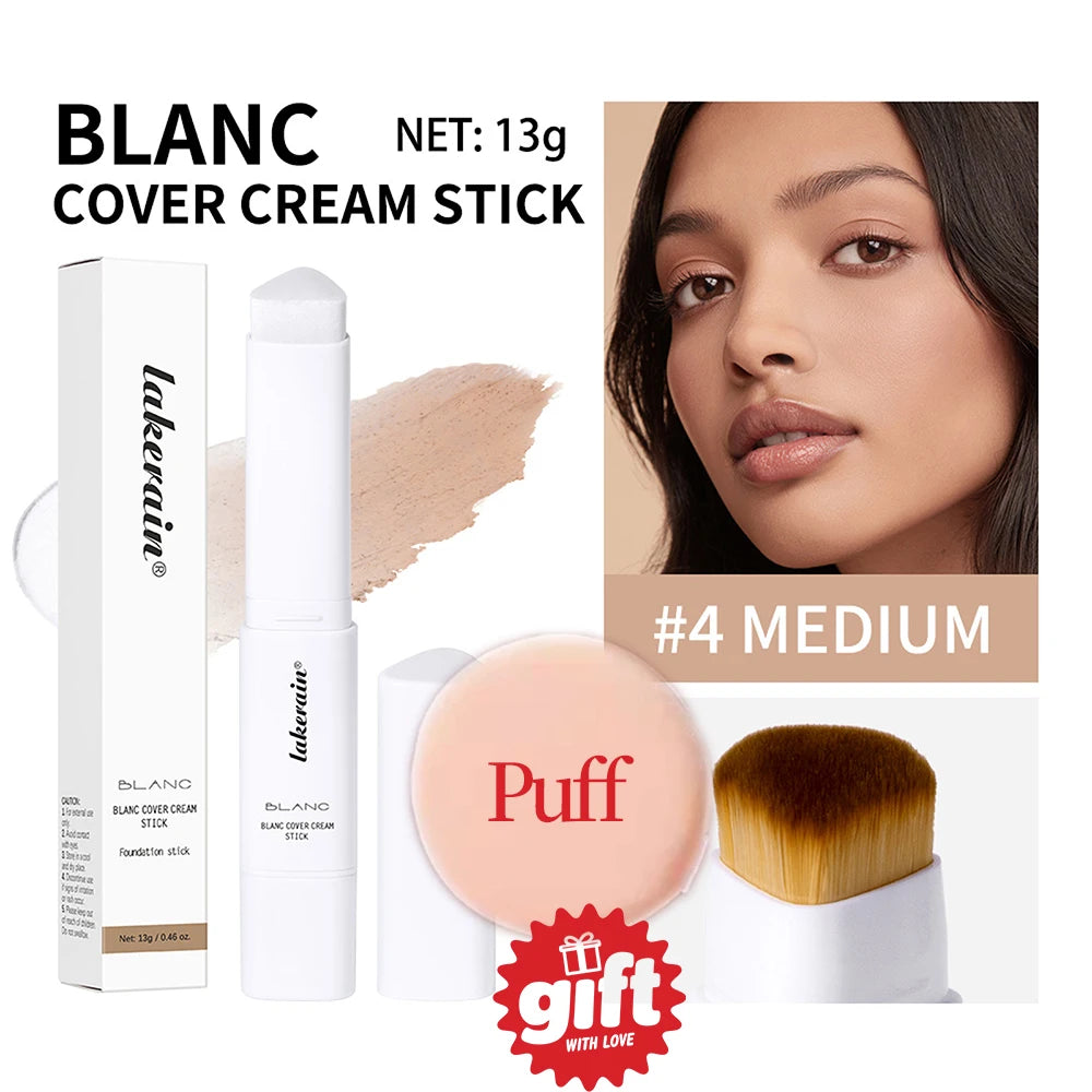 Lakerain Color Changing Foundation Stick Full Coverage Matte Finish Dual-Ended Brush & Stick Waterproof Smooth Foundation Makeup HIP 4give away puff