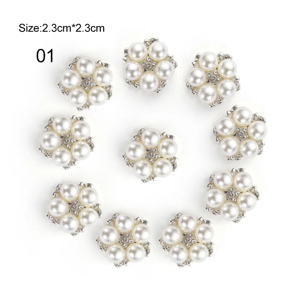 10-Pack Flower Pearl Rhinestone Buttons – DIY Wedding Craft Craft Buttons HIP 1