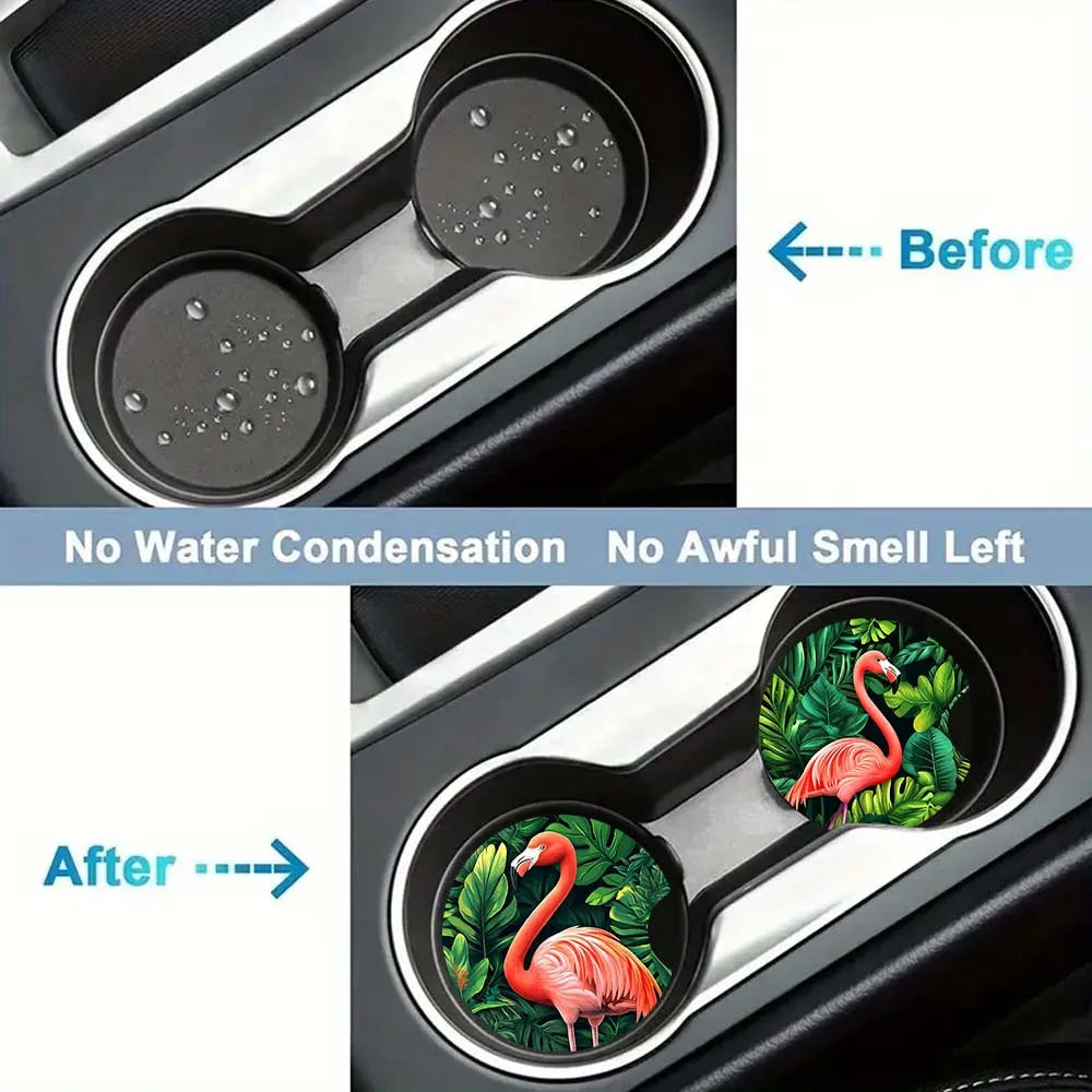 Tropical Flamingo Car Cup Holder Coasters – Set of 2 Car Cup Coasters HIP