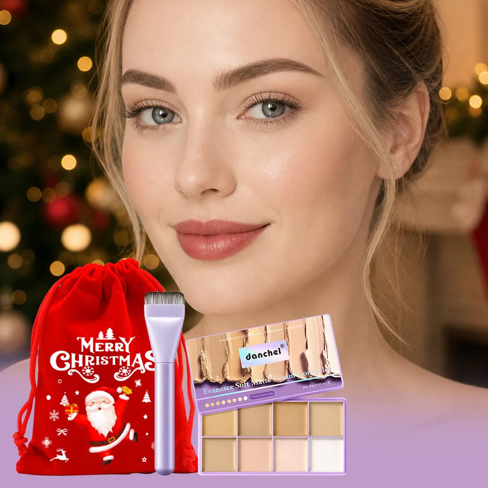 8 Shades Soft Matte Cream Concealer Palette With Brush Full Coverage Waterproof Long Lasting Cover Dark Circles Christmas Gift HIP