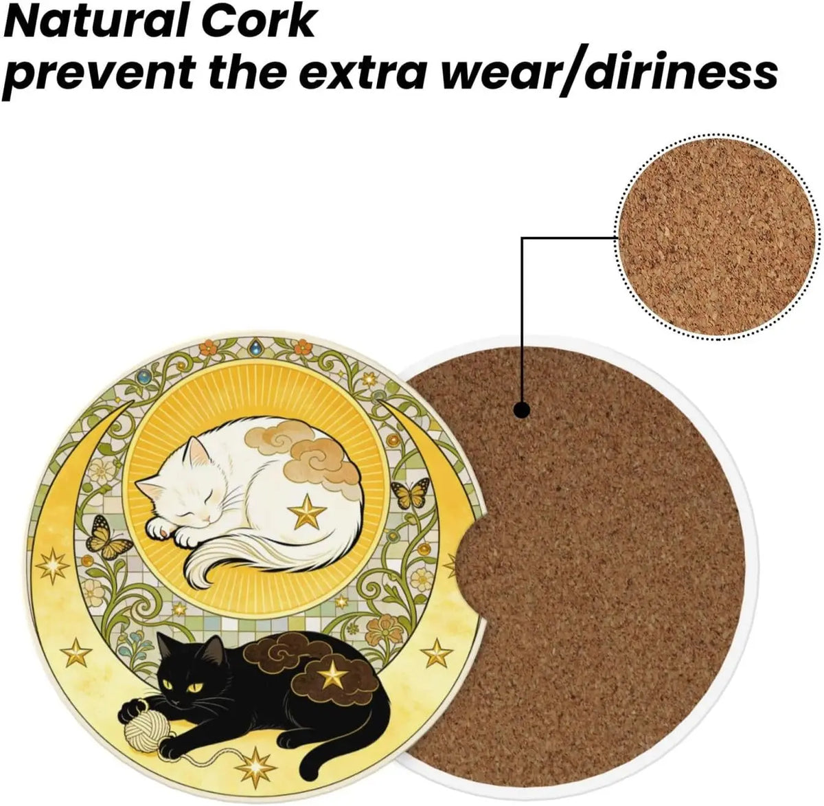 Cat 2-Pack Ceramic Car Cup Holder Coasters – Absorbent Ceramic Car Coasters HIP