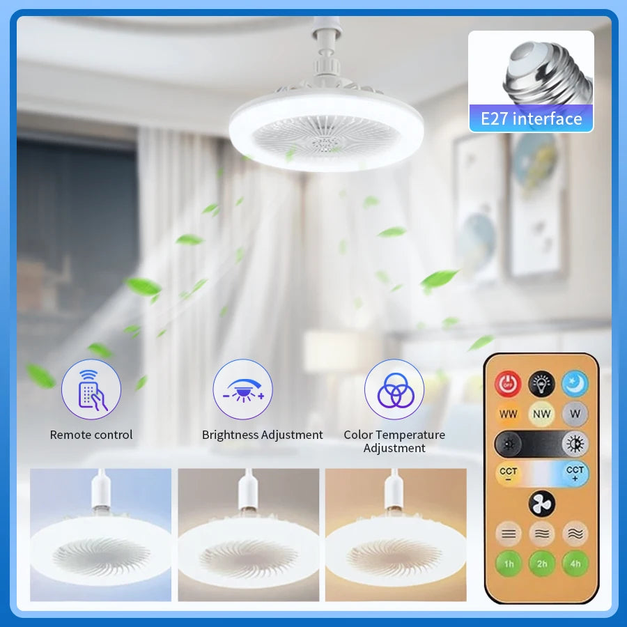 Ceiling Fan Light With Remote Control Dimmable 3 Light Color 3 Speed Ceiling Fans Lamp E27 Bulb For Living Room Bedroom Kitchen HIP
