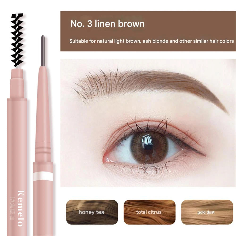 Waterproof Double-Ended Eyebrow Pencil With Brush 1.5mm Ultra Fine Eye Brow Pencil Combined Sweat-proof Lasting Eye Makeup HIP 03 Linen Brown 1Pc