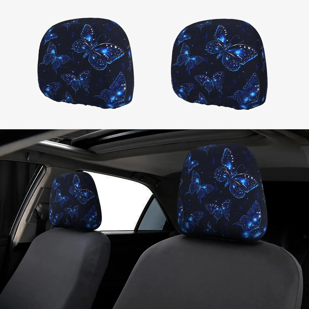 2-Pack Neon Blue Butterfly Car Headrest Covers | Universal Fit Car Headrest Cover HIP 1