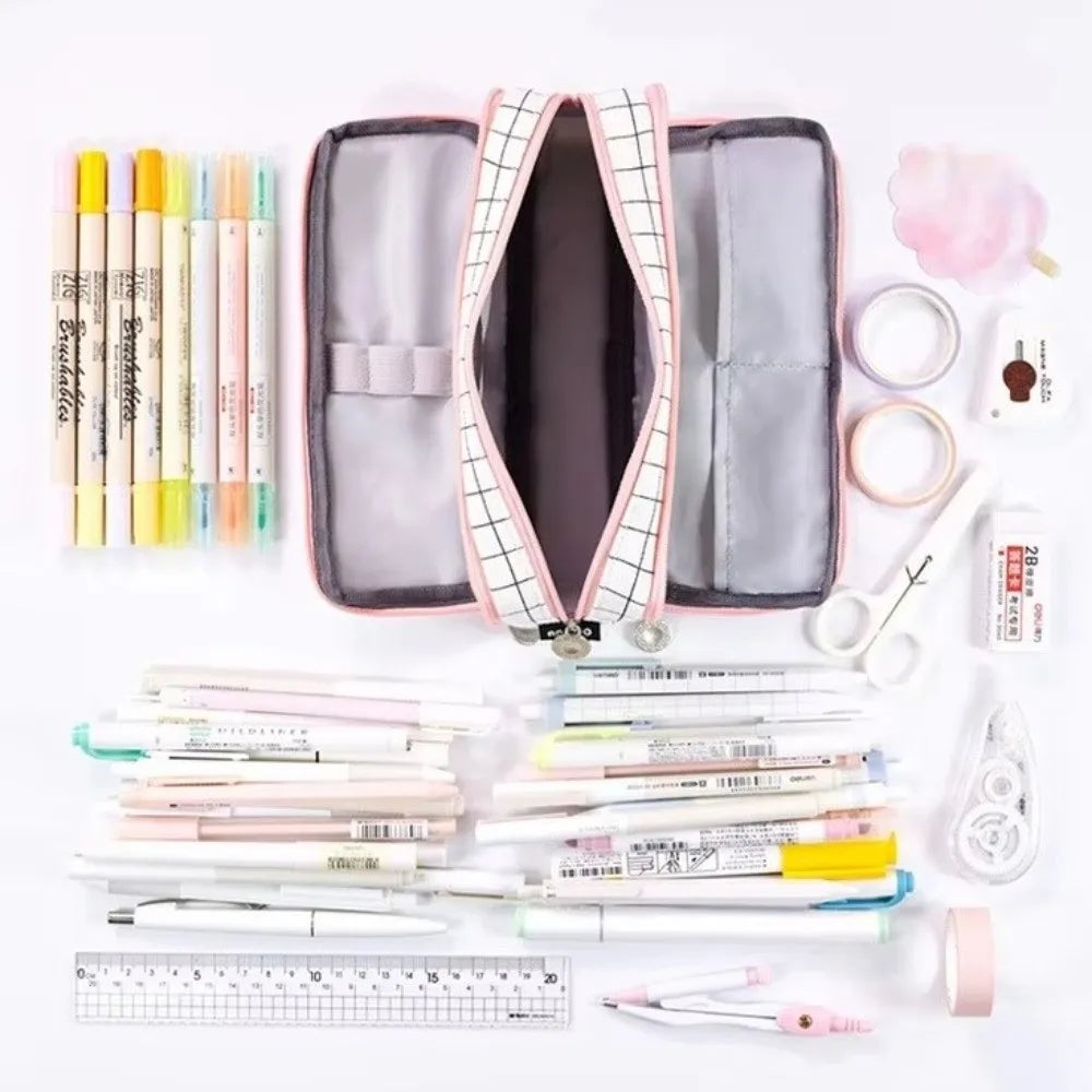 Kawaii Canvas Pencil Pouch – 4-Compartment Large Capacity Case Canvas Pencil Pouch HIP