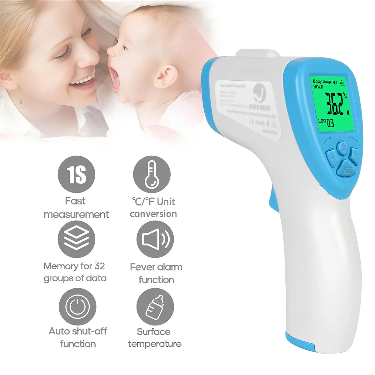 Digital Infrared Thermometer – Tri-Color Backlight, Body & Surface Infrared Thermometer HIP