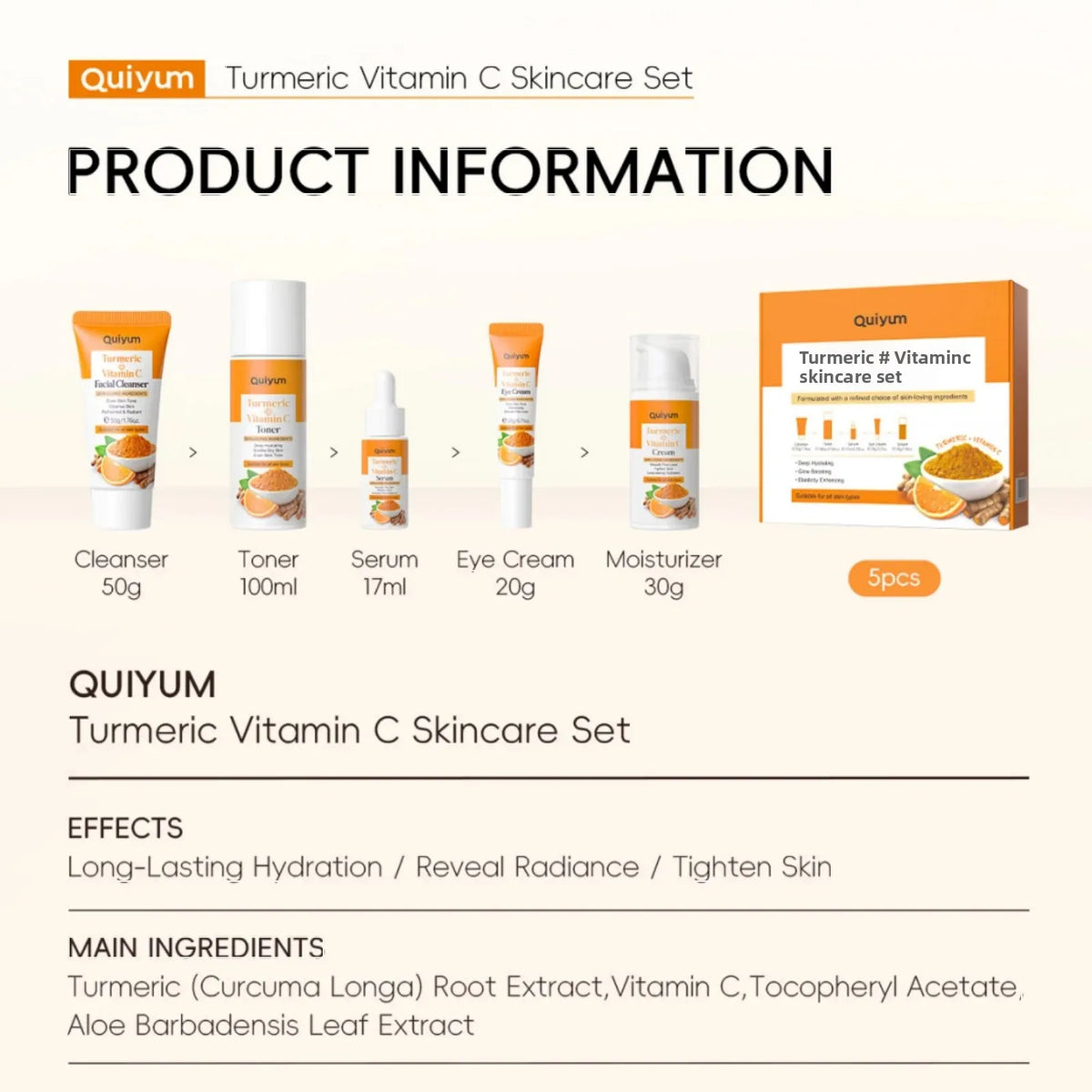 Turmeric Vitamin C 5-Piece Skincare Set – Hydrate & Brighten Skincare Gift Set HIP