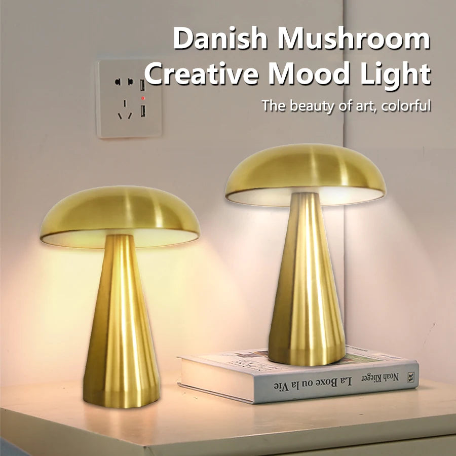 Retro Mushroom Table Lamp Touch Sensor LED Night Light Rechargeable Reading Lamp For Coffee Bar Restaurant Office Bedroom Decor HIP