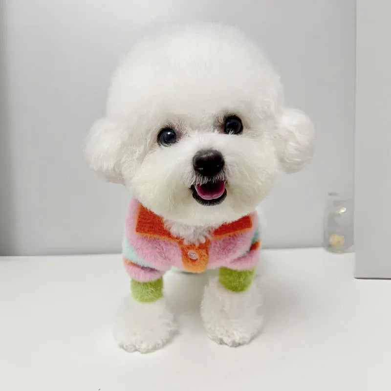 Striped Fuzzy Dog Sweater – Warm Winter Coat for Small Dogs Dog Winter Sweater HIP