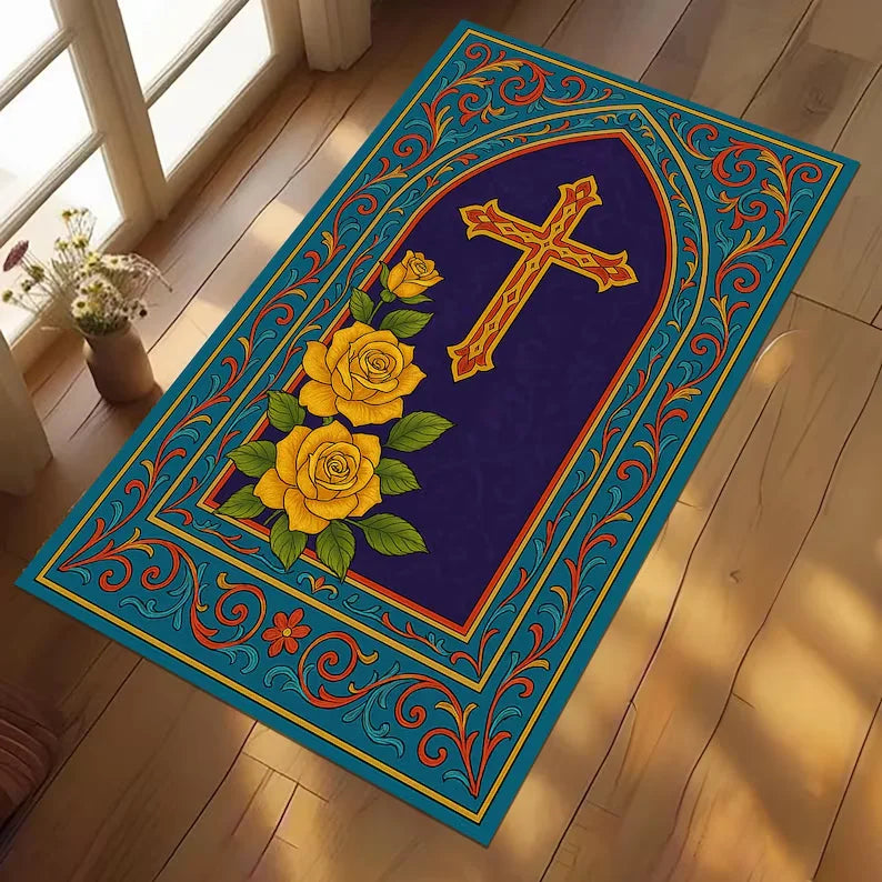 Vintage Cross Prayer Rug – Non-Slip Christian Home Décor Mat Decorative Prayer Rug HIP 4 80X120cm-Felt