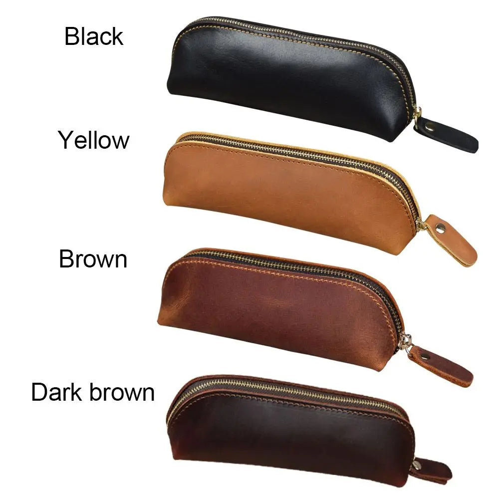 Retro Genuine Leather Pencil Case | Pen & Glasses Pouch Leather Pencil Case HIP