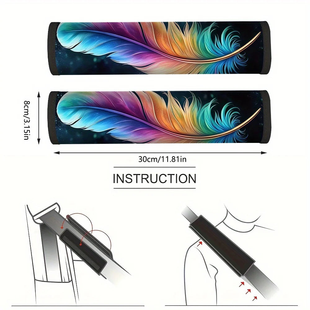 Set of 2 Colorful Feather Seat Belt Covers – Shoulder Pads Seat Belt Covers HIP