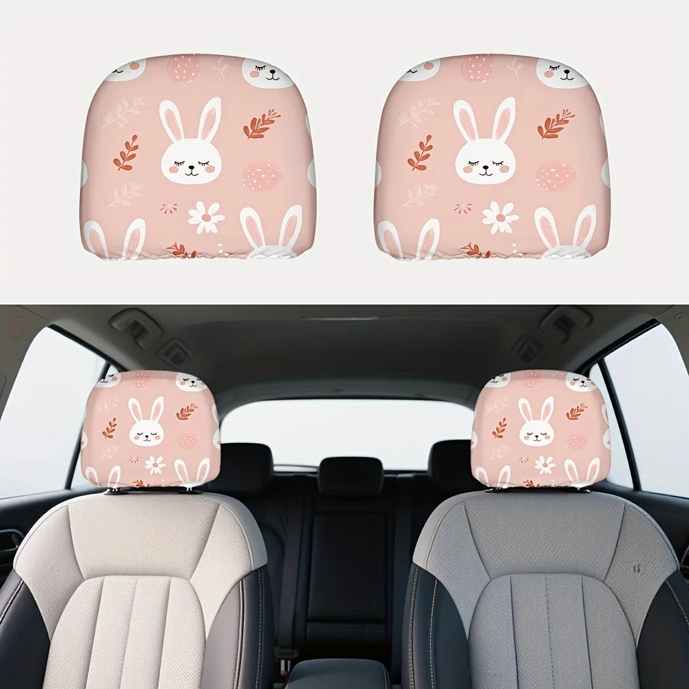 2-Pack Easter Bunny Car Headrest Covers – 2D Flat Print Car Headrest Covers HIP black