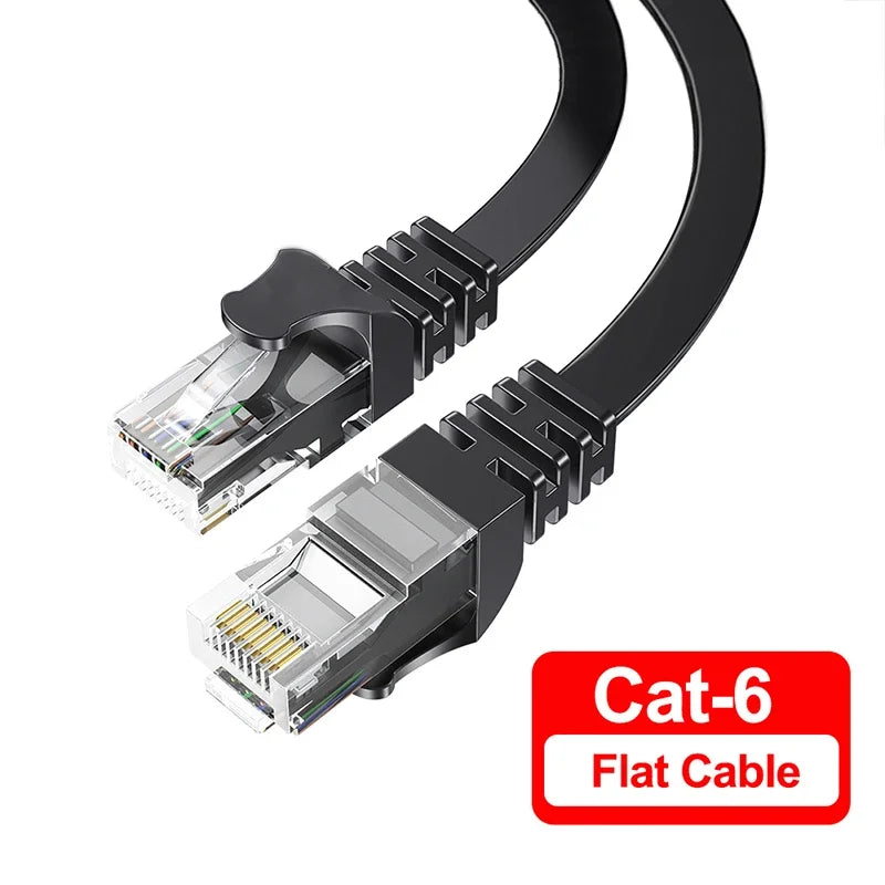 Cat6 Ethernet Cable 1000Mbps RJ45 LAN Cord 0.5m–30m Ethernet LAN Cable HIP Flat Cable Black 2m