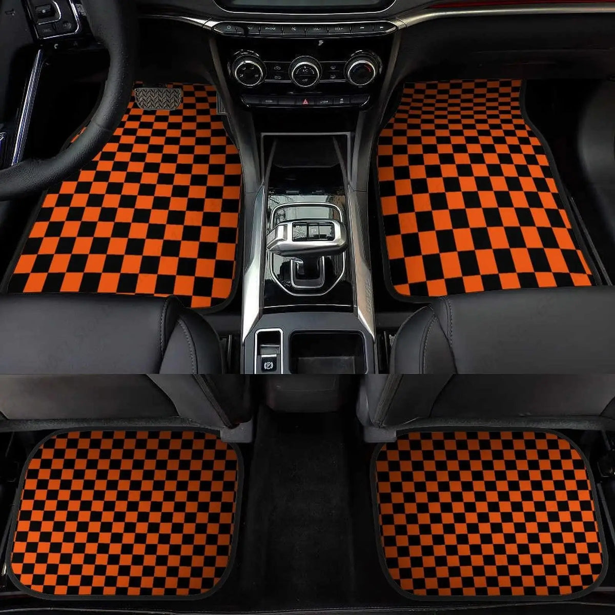 Black & Orange Checkerboard Car Floor Mats – 4 Pc Universal Car Floor Mats HIP