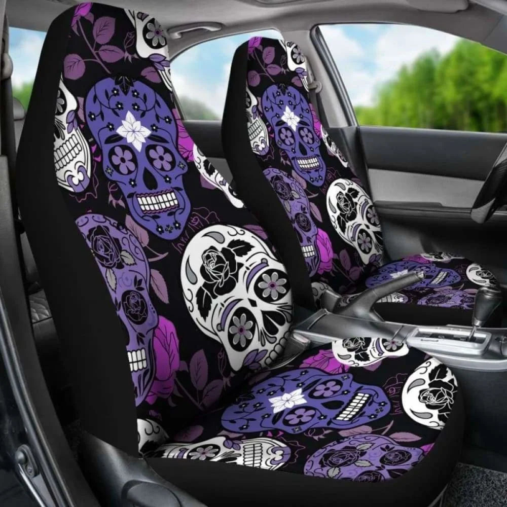 Sugar Skulls Purple Car Seat Covers Pack of 2 – Universal Fit Car Seat Covers HIP