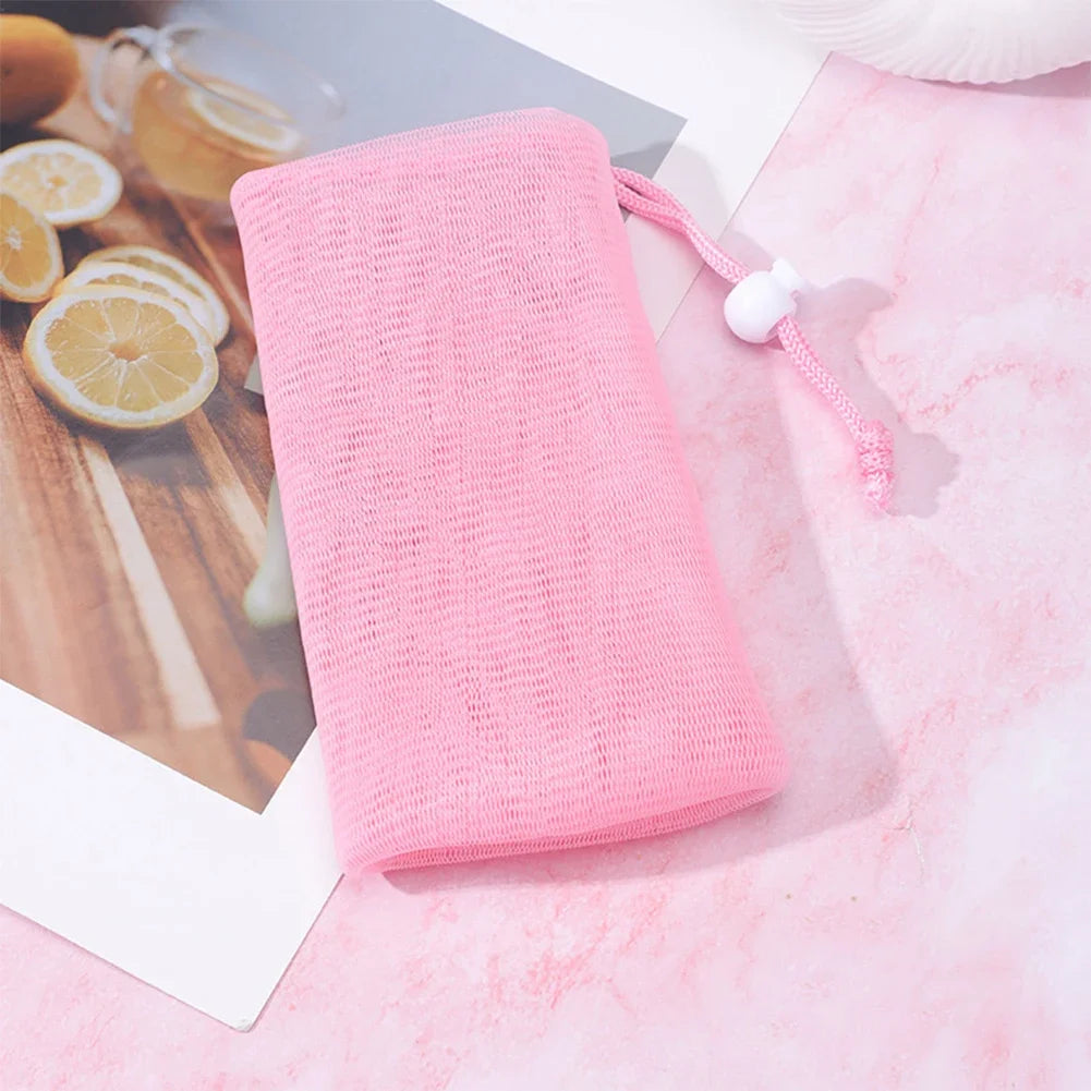 Mesh Shower Bubble Foam Net High Elasticity Mesh Soap Foaming Bag for Shower Gel Shampoo Foaming Mesh HIP Pink