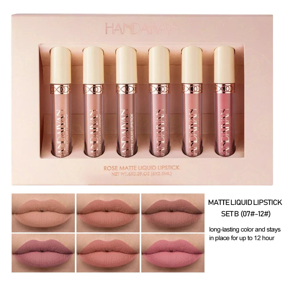 HANDAIYAN Gift 6PC/Set Matte Velvet Lip Gloss Waterproof Long-lasting Liquid Lipstick Cosmetic Beauty Keep 24 Hours Makeup HIP 02 Set
