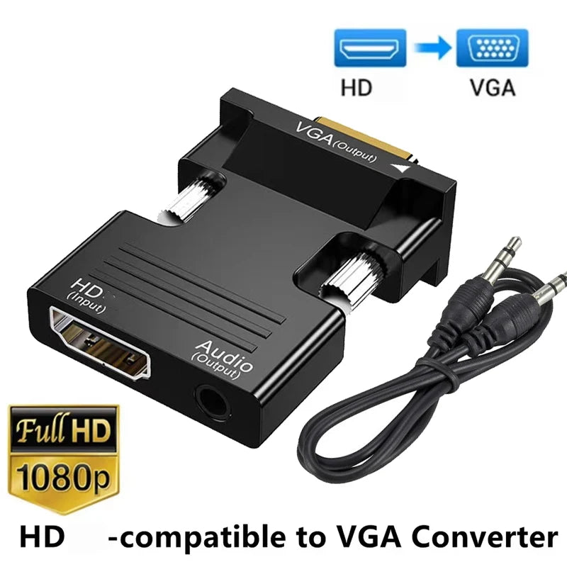 HDMI to VGA Adapter 1080P with 3.5mm Audio – PS4, Laptop, Projector Video Adapter HIP