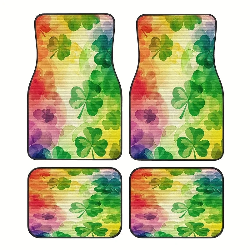 4-Piece Rainbow Clover Crystal Velvet Car Floor Mat Set Car Floor Mat Set HIP 1