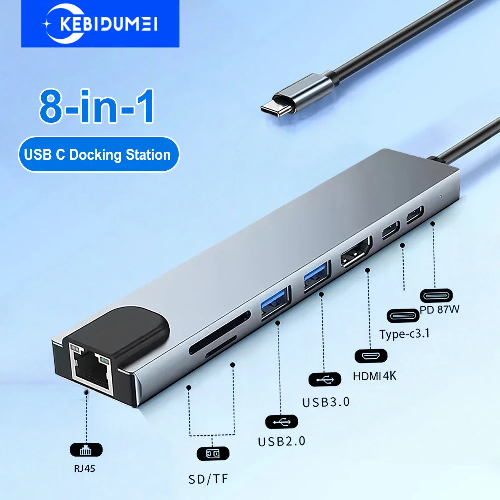 8-in-1 USB-C Hub | 4K HDMI, RJ45, PD, SD/TF Card Reader USB-C Docking Hub HIP 8-IN-1 HDMI