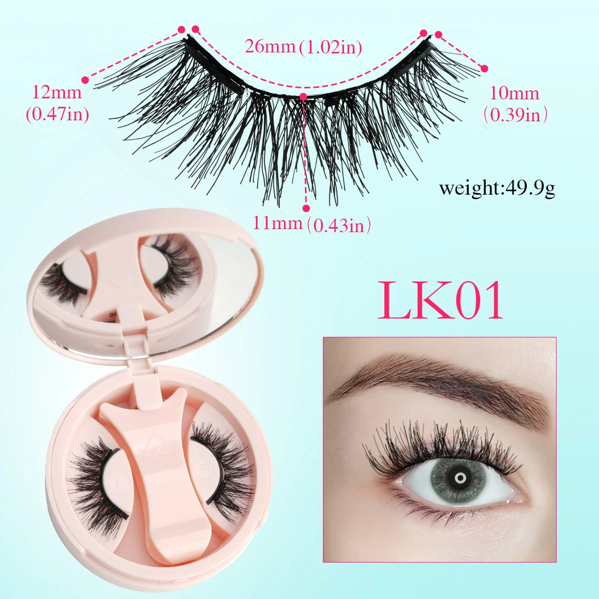1 Pair Reusable Magnetic Eyelashes 3D Mink Lashes Long-Lasting No Glue Needed False Eyelashes and Magnetic Tweezers Set HIP LK01
