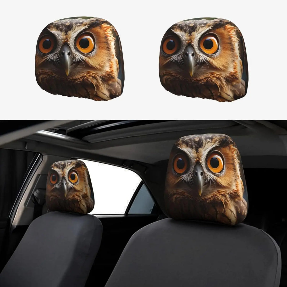 2-Pack Funny Owl Car Headrest Covers – Stretch & Breathable Car Headrest Cover HIP