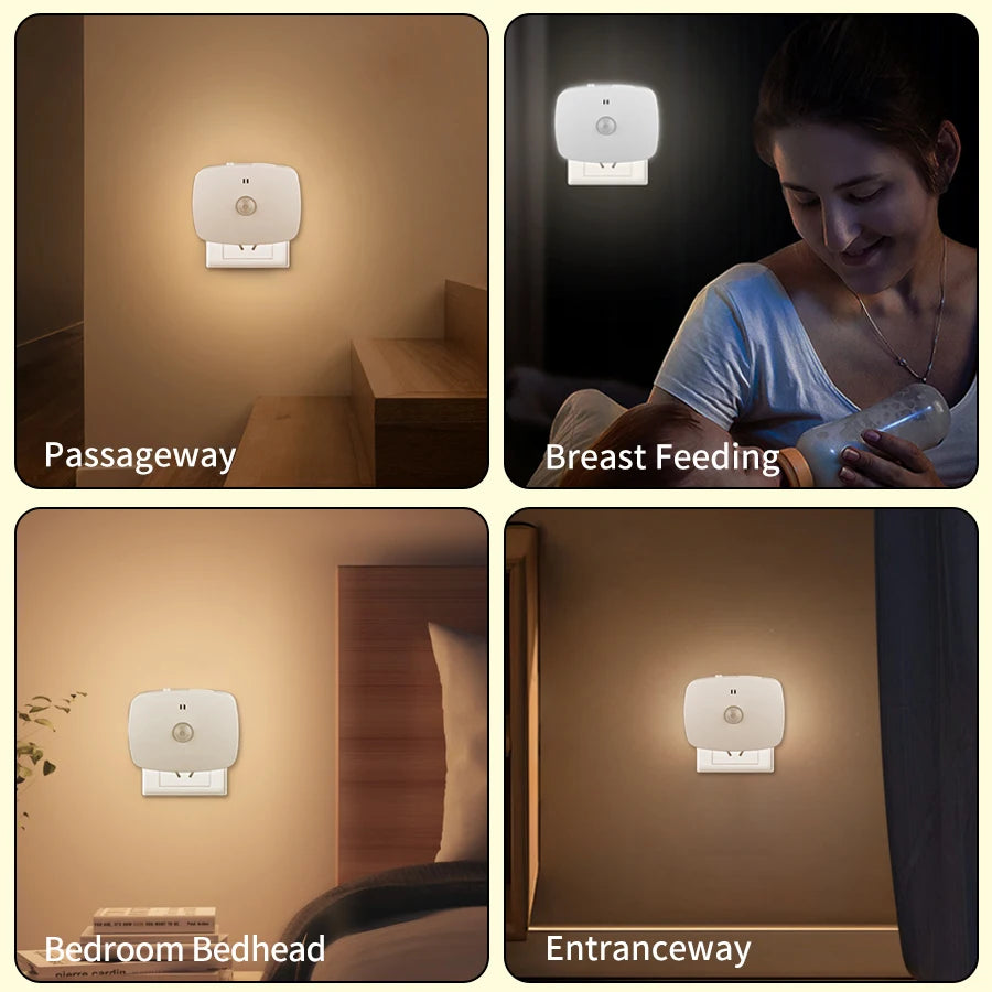 Motion Sensor Led Night Light EU US Plug Infrared Smart Sensor Wall Lamp Bedroom Toilet Hallway Kitchen Kid Nightlight 220V 110V HIP