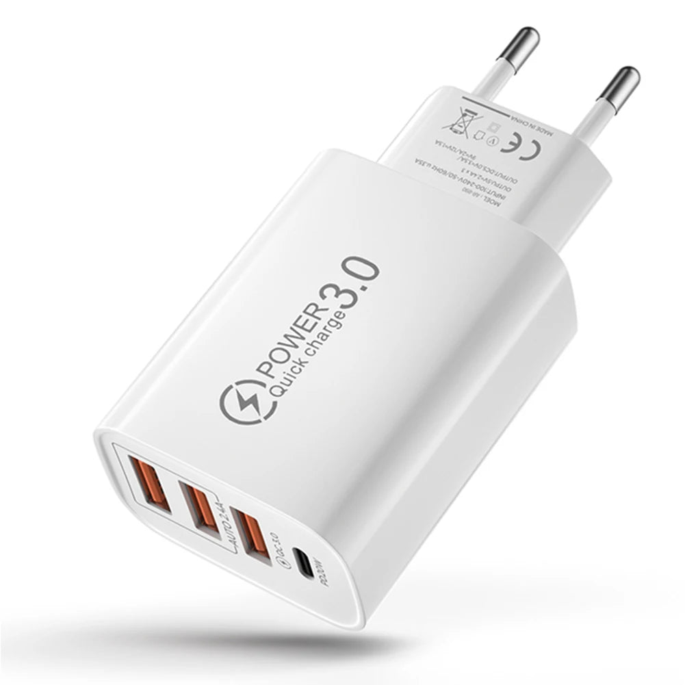 20W PD 4 Ports USB 5V4A Charge Power Adapter Mobile Phone Charger QC3.0 Charging EU/US Plug Outlet Travel Charger 110V 220V HIP