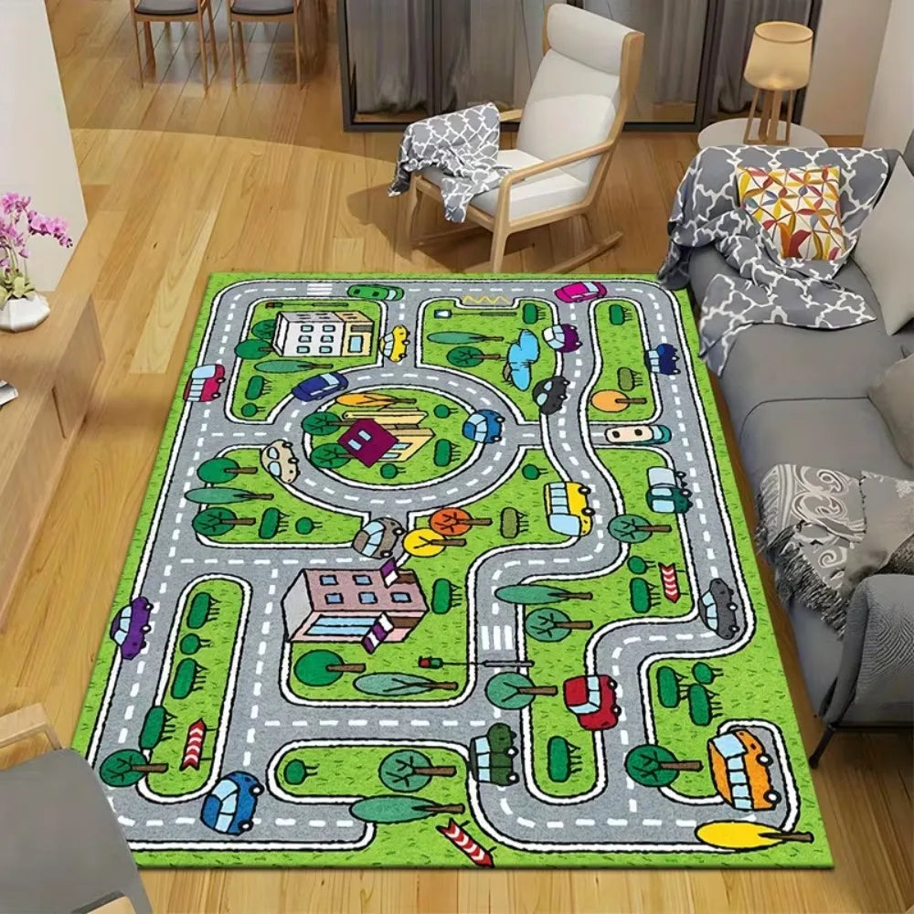 Kids Play Mat – Cartoon Racing Track & City Road Carpet Kids Play Mat HIP