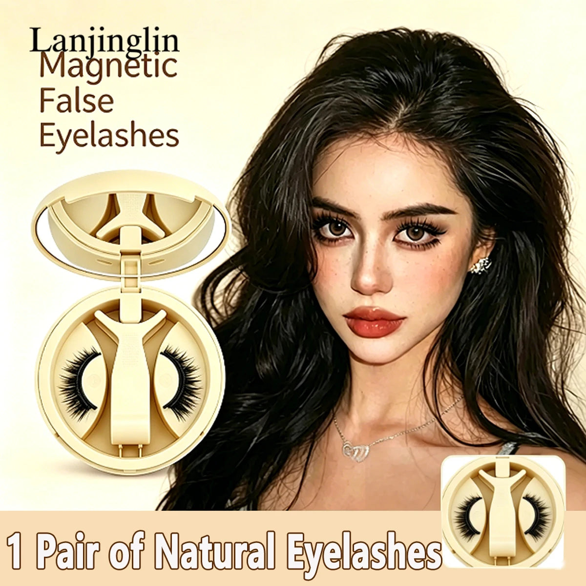 Lanjinglin 1 Pair Reusable Magnetic Eyelashes 3D Natural Mink Lashes No Glue Needed False Eyelashes and Magnetic Tweezers Set HIP