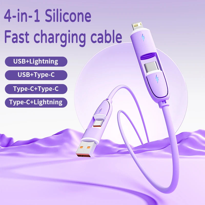 66W Charging Cable Four in One Pd Liquid Tablet Flash Charging Suitable for iPhone, Huawei, Xiaomi Fast Charging Data Cable HIP