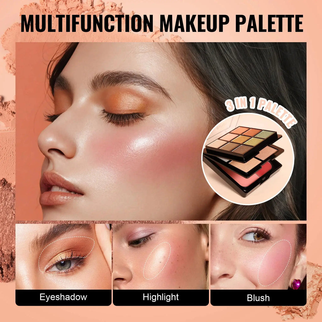 Handaiyan 3-in-1 Eyeshadow Blush & Highlighter Palette Eyeshadow Palette HIP
