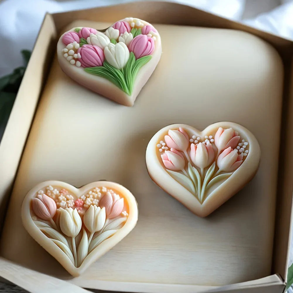Creative Silicone DIY Flowers Mold Floral Heart Tulip Candle Mold Easy Release Clean Mold for Candle Soap Resin Plaster Ornament HIP