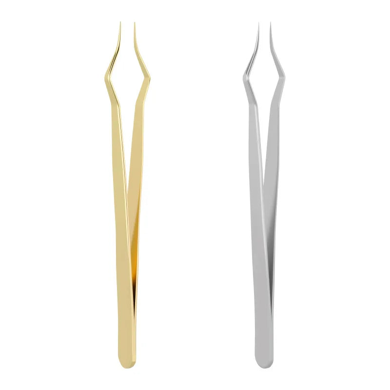 Square Curved Tip Tweezers Lash Extension Tweezers High Precision Silver Gold Stainless Steel Anti Slip Quick-Separator Tools HIP