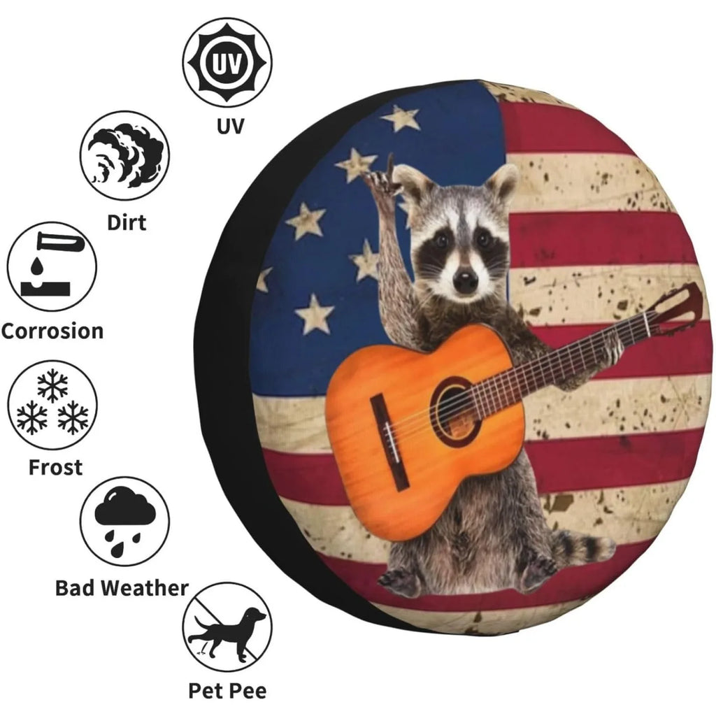 Raccoon Guitar American Flag Spare Tire Cover | SUV & RV Spare Tire Cover HIP