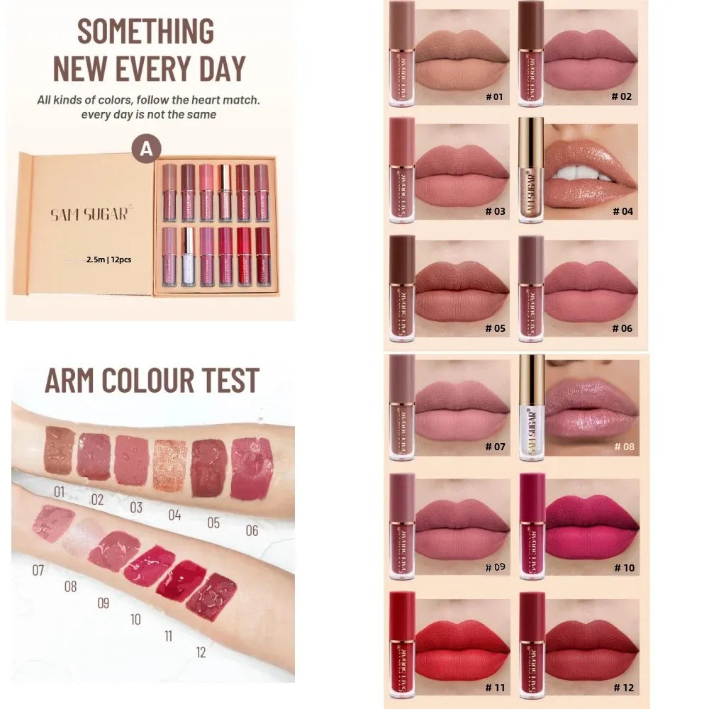 SAM SUGAR 12-Pc Nude Matte Velvet Liquid Lipstick Set | Gift Box Liquid Lipstick Set HIP