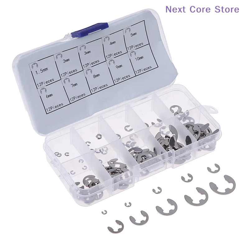 120-Pc 304 Stainless Steel E-Clip Retaining Circlip Kit M1.5–M10 Retaining Circlip Kit HIP