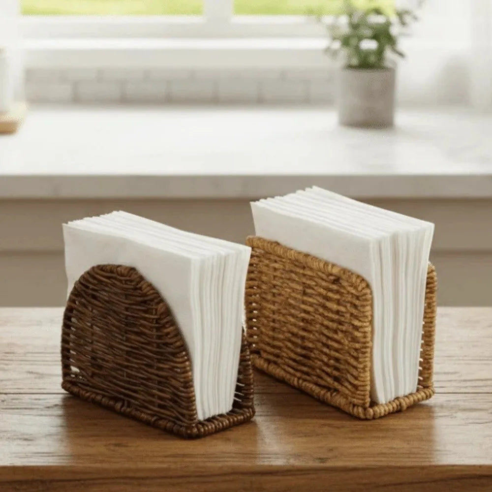 Rustic Rattan Napkin Holder – Desktop Tissue Dispenser Stand Napkin Holder Stand HIP