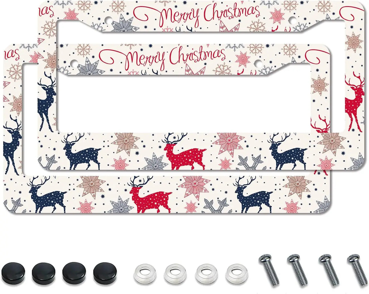 Christmas Reindeer License Plate Frame – 2 Pack Aluminum License Plate Frame HIP 1