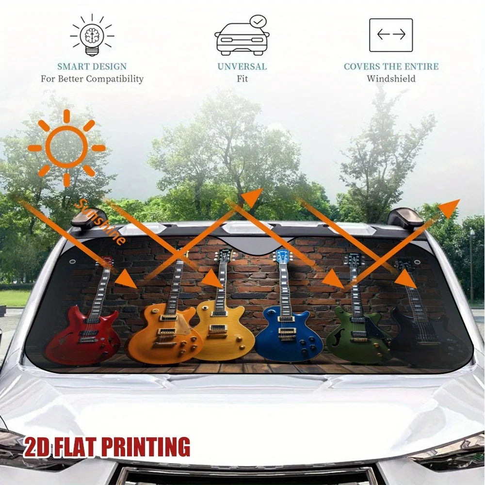 Electric Guitar Car Windshield Sunshade – Polyester Print Car Windshield Sunshade HIP