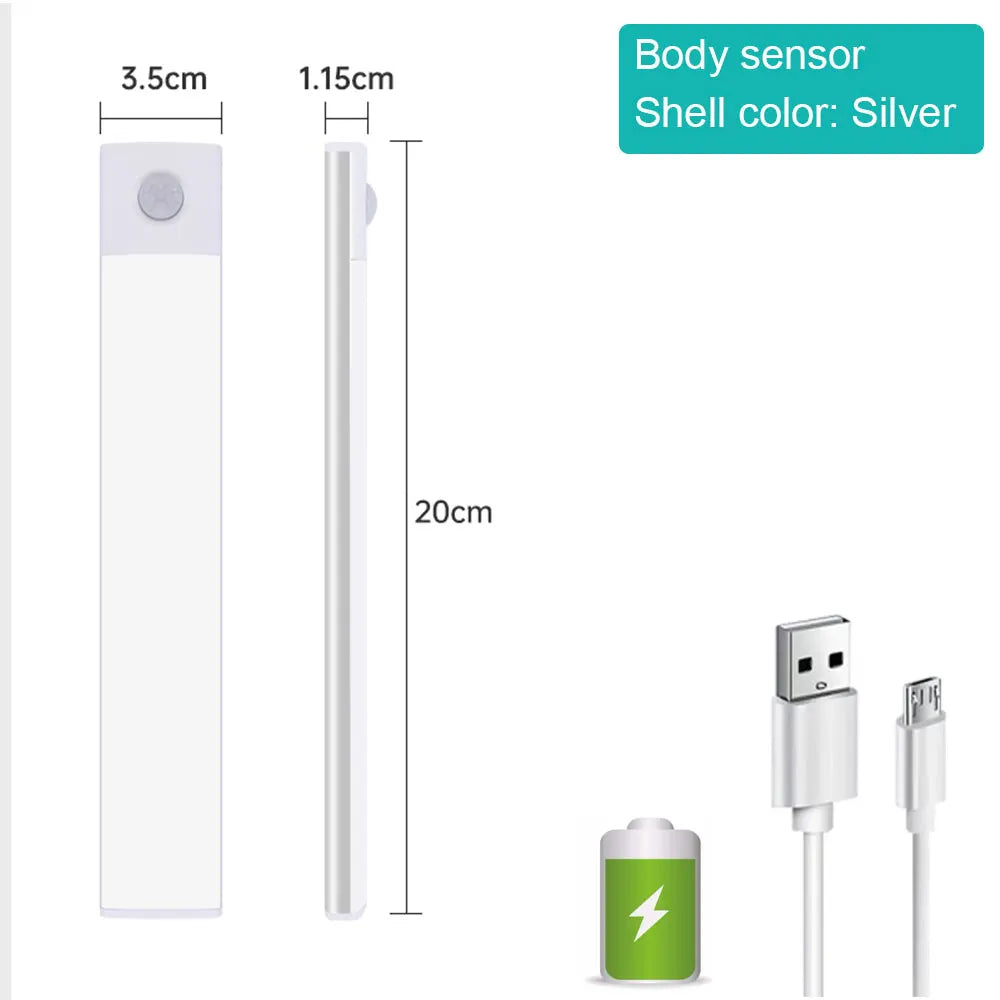 Motion Sensor LED Cabinet Night Light – USB Rechargeable Motion Sensor Light HIP 3color in one lamp White 20CM