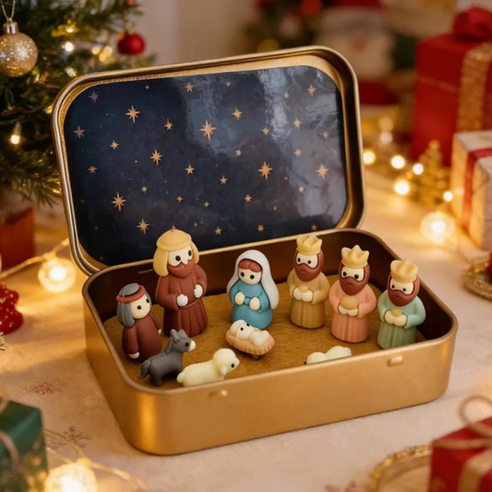Mini Christmas Nativity Figurine Set in Keepsake Tin Box Holiday Nativity Figurine HIP 2