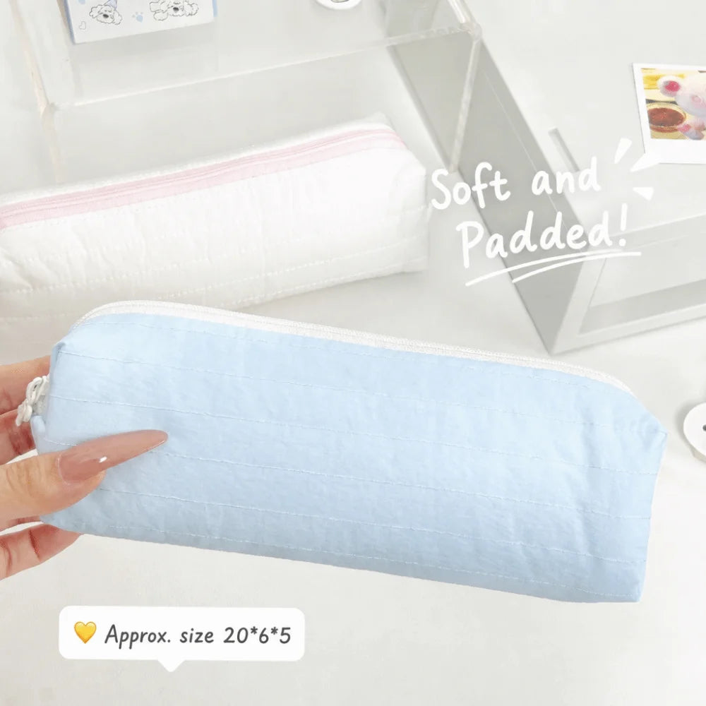 Large Cream Pencil Case – Cute Quilted Stationery Pouch Pencil Case HIP